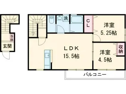 リーブルファイン津興2号棟(2LDK/2階)の間取り写真