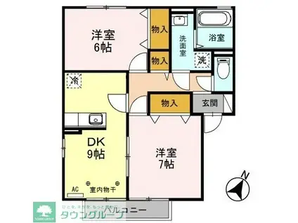 リビングタウン西浦 A/B/C/D/E(2DK/2階)の間取り写真