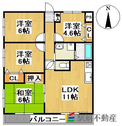 ハイツハラダ(4LDK/3階)の間取り写真