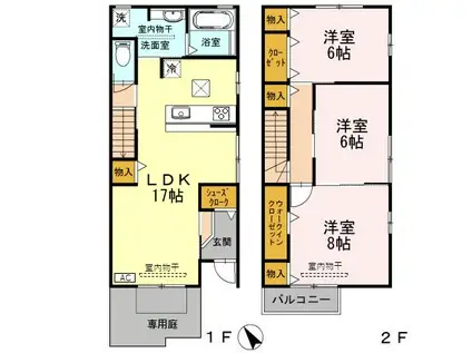 フロル・ジェーノ A棟 II(3LDK/2階)の間取り写真