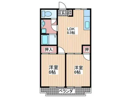 岡野IIビル(2LDK/3階)の間取り写真