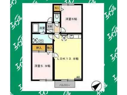 プリシェール赤池 B(2LDK/1階)の間取り写真