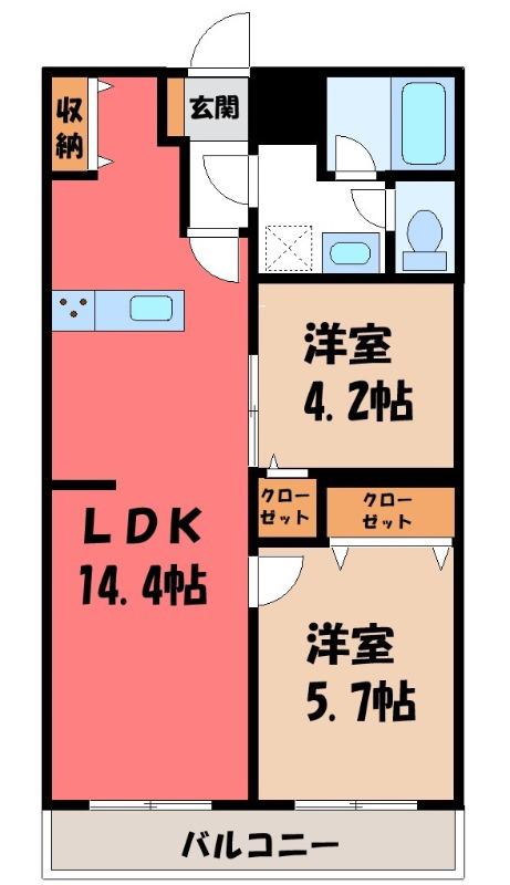 リブレス熊谷中央(2LDK/2階)の間取り写真