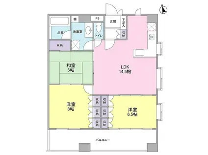 SKビル(3LDK/6階)の間取り写真
