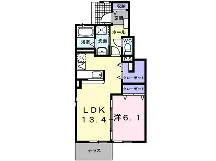 グランド フィールドII C(1LDK/1階)の間取り写真