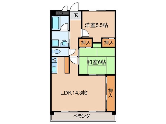 フェリース アイチ(2LDK/3階)の間取り写真