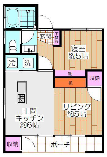 ワカミヤハイツ(1LDK/1階)の間取り写真