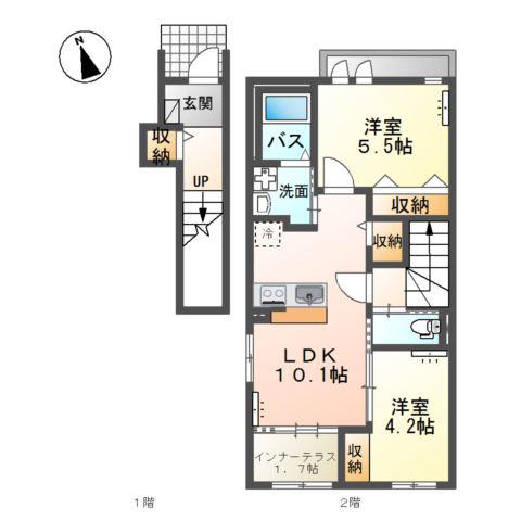 メゾン ベルフルール(2LDK/2階)の間取り写真