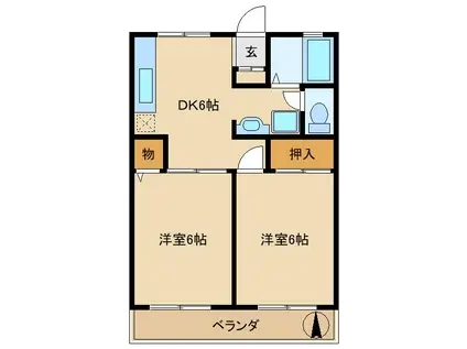 グリーンビュー国立(2DK/1階)の間取り写真