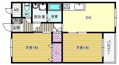ライクホース・三宅(2DK/2階)の間取り写真