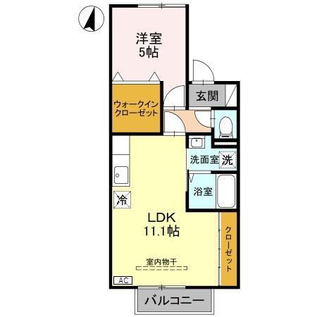 セジュール山室中部 B棟(1LDK/2階)の間取り写真