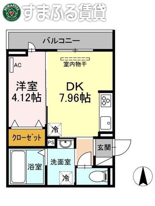 つむぎテラシア 壱番館(1DK/2階)の間取り写真