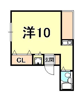 フェリース甲東園(ワンルーム/3階)の間取り写真