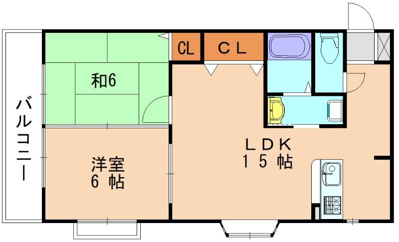 ルートピア古賀C(2LDK/2階)の間取り写真