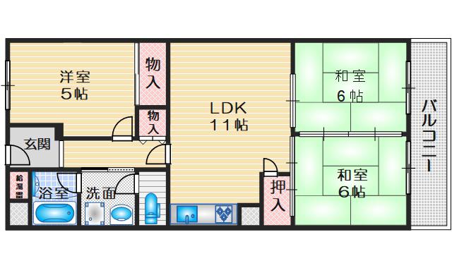 千里スカイハイツ(3LDK/7階)の間取り写真