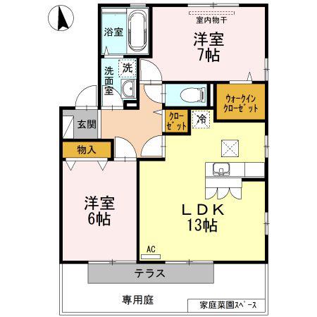 グランフォートD棟(2LDK/1階)の間取り写真