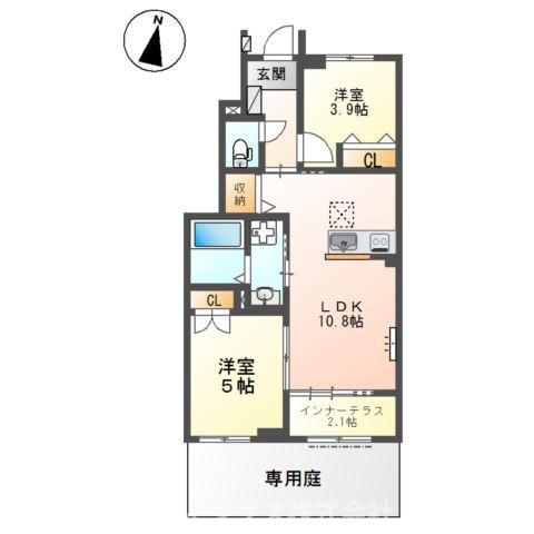 パーク サイド ヴィレッジ(2LDK/1階)の間取り写真