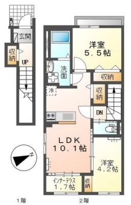 プレミエール岡ノ堂(2LDK/2階)の間取り写真
