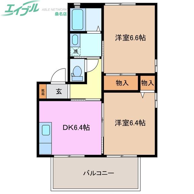 MASTTOWN桑名C棟(2DK/1階)の間取り写真