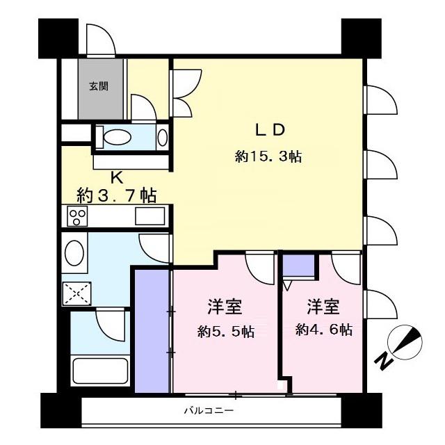 リリファ横濱山下町(2LDK/2階)の間取り写真
