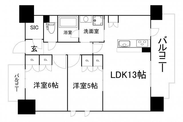 SK RESIDENCES SHINSAIBASHI(2LDK/6階)の間取り写真