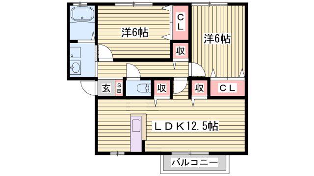 オークヒルズ B棟(2LDK/1階)の間取り写真