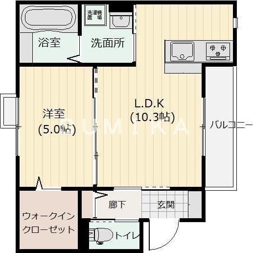 RIAN伊福町(1LDK/2階)の間取り写真