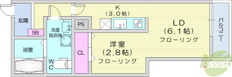 メリディアン柳生 壱番館(1LDK/2階)の間取り写真