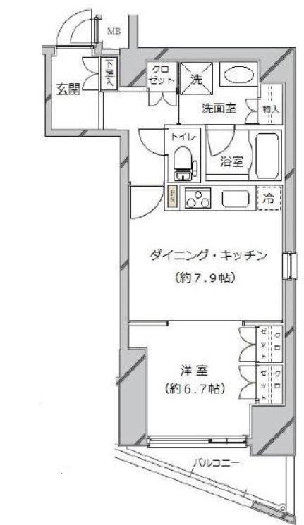 ライジングプレイス秋葉原(1DK/7階)の間取り写真