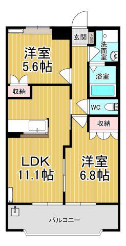 ブランドリーK(2LDK/2階)の間取り写真