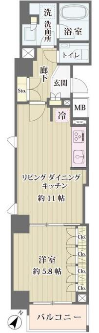 IBIS市ヶ谷(1LDK/5階)の間取り写真