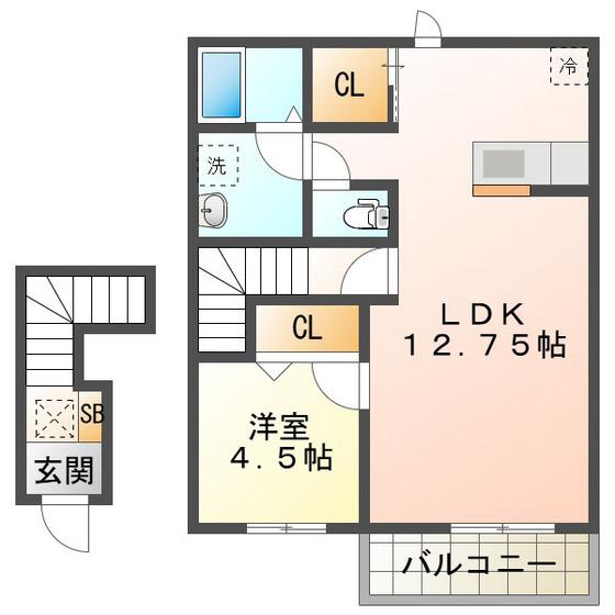 リーブルファイン大治田III 2号棟(1LDK/2階)の間取り写真
