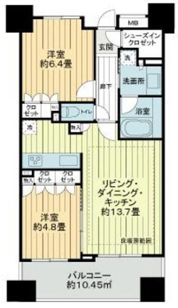リビオ初台アリアフォート(2LDK/4階)の間取り写真