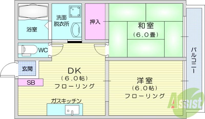 クレストハイツ(2DK/2階)の間取り写真