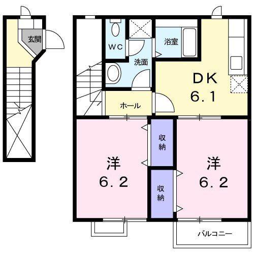 オーブリーK(2DK/2階)の間取り写真