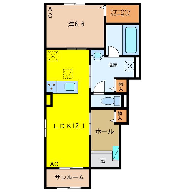 ファイエルン(1LDK/1階)の間取り写真