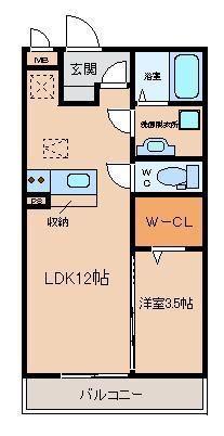 花水木 I棟(1LDK/1階)の間取り写真