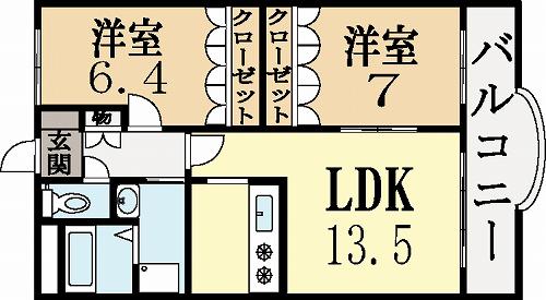 サン・フォレスト久御山(2LDK/2階)の間取り写真