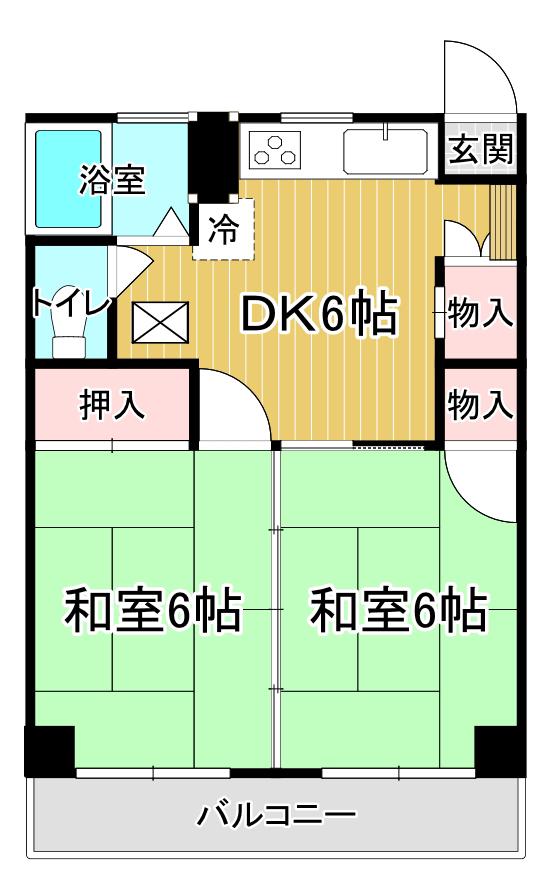 桜第3コーポ(2DK/2階)の間取り写真