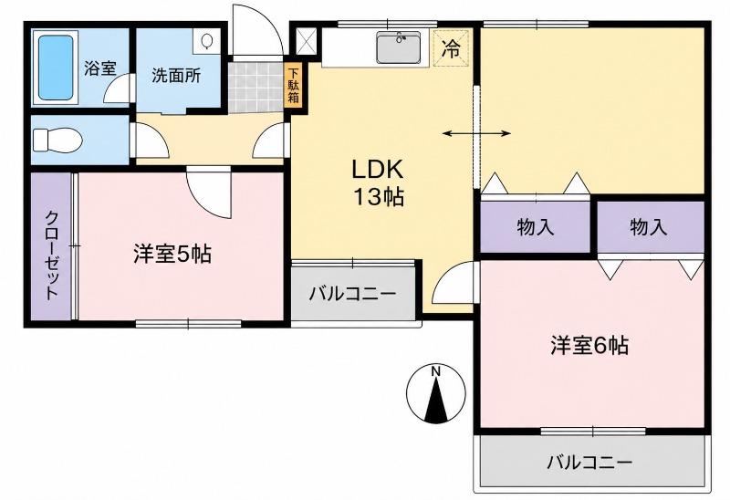 シャングリラ鮎川(2LDK/1階)の間取り写真