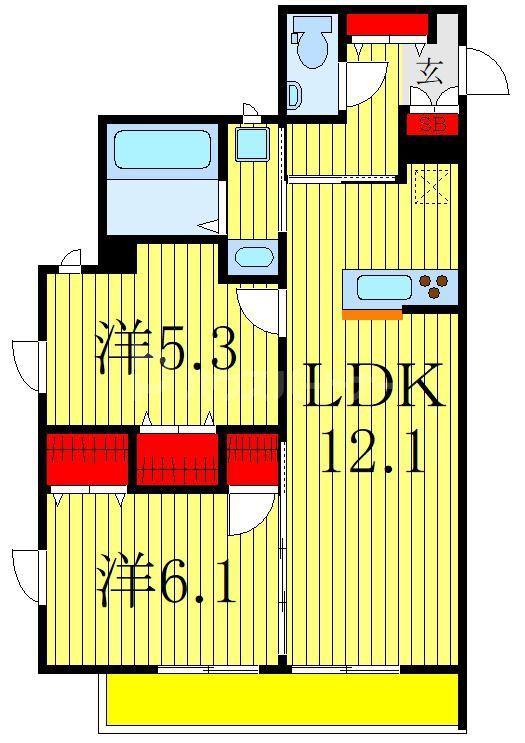 Y・ノヴェルA・B棟(2LDK/3階)の間取り写真