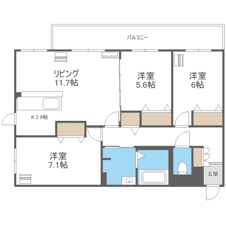 レジデンス白石中央I(3LDK/5階)の間取り写真
