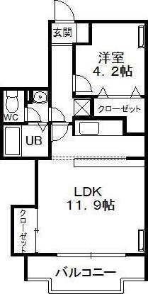パークレジデンシャルB(1LDK/2階)の間取り写真