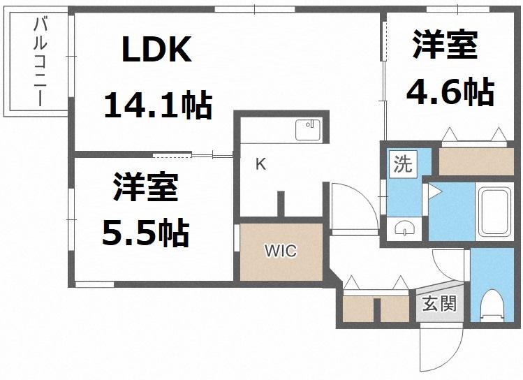 エアフォルク学園前(2LDK/3階)の間取り写真