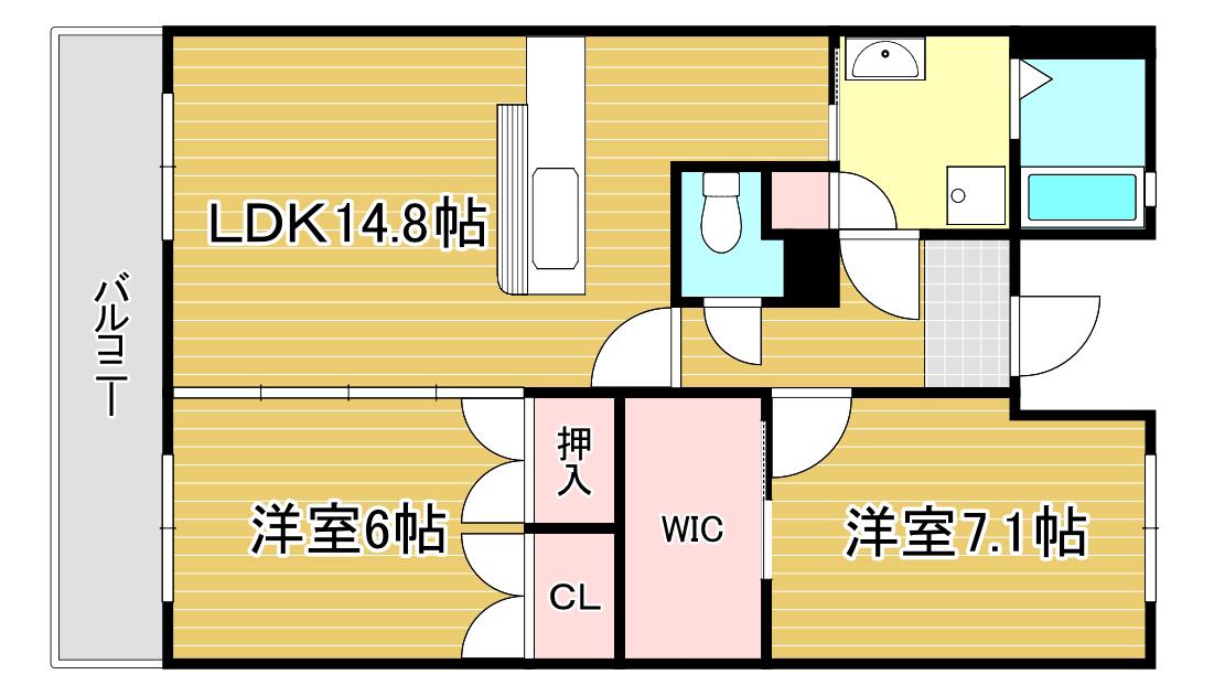 ルワージュ八幡駅前3(2LDK/13階)の間取り写真