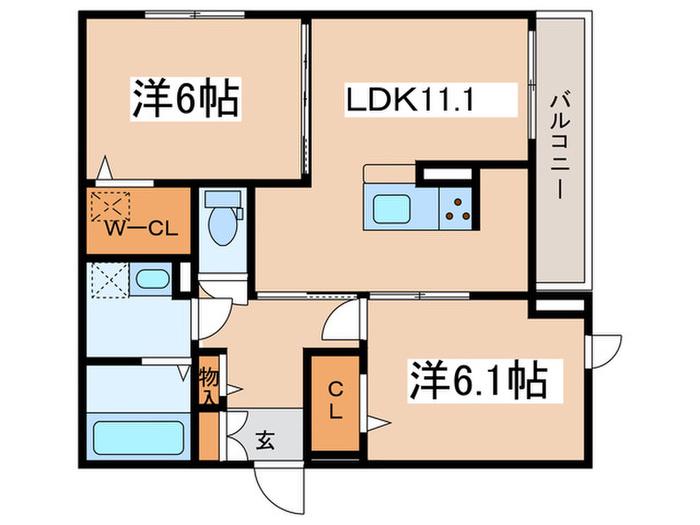 ヴィルフレア深見台(2LDK/1階)の間取り写真