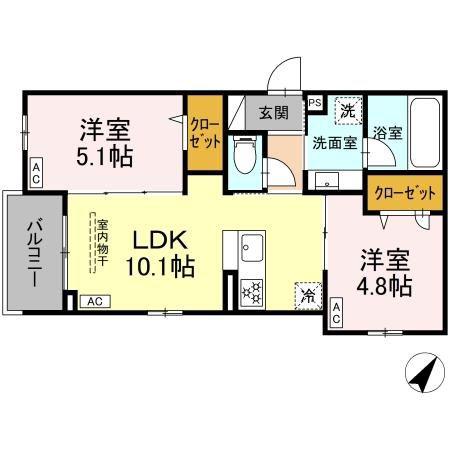 セレスティア綾瀬(2LDK/3階)の間取り写真
