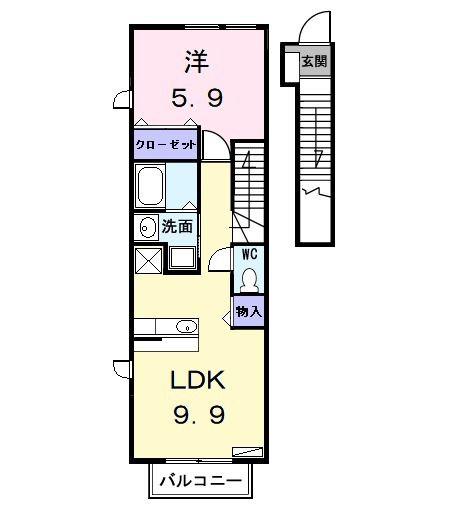 ファミール花塚(1LDK/2階)の間取り写真