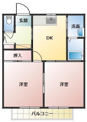 ドミール F(2DK/1階)の間取り写真