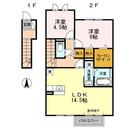 花水木の家I(2LDK/2階)の間取り写真